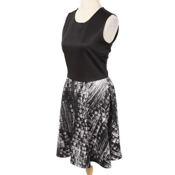 KATHERINE BARCLAY Black & White Fit & Flare Sleeveless Scuba Dress NWT - Picture 3 of 5